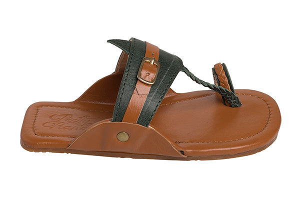 Olive and Tan Buckled Kolhapuris