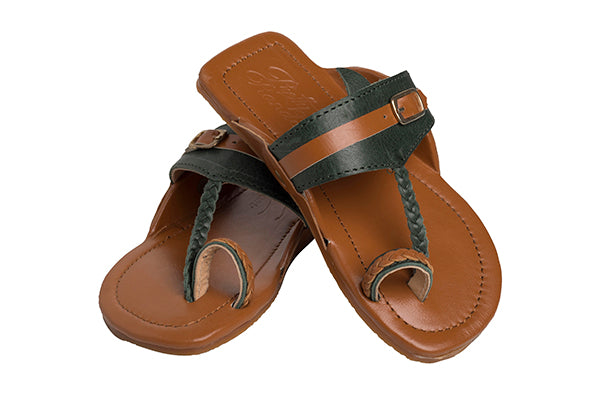 Olive and Tan Buckled Kolhapuris