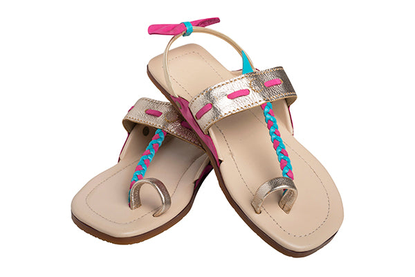 Mint and Pink Bow Kolhapuris