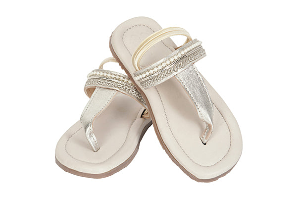 T Strap Gold & Pearl Sandals