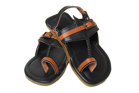 Black and Tan Buckled Kolhapuris
