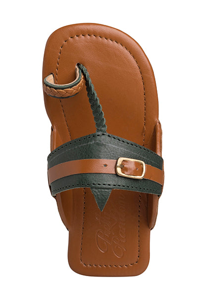 Olive and Tan Buckled Kolhapuris